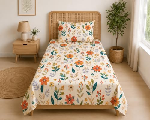 Image of DECORUM Glace Cotton Single Bedsheet with 1 Pillow Cover | Soft, Durable, Lightweight & Skin-Friendly Fabric| Suitable for Single /Diwan Bed Size
