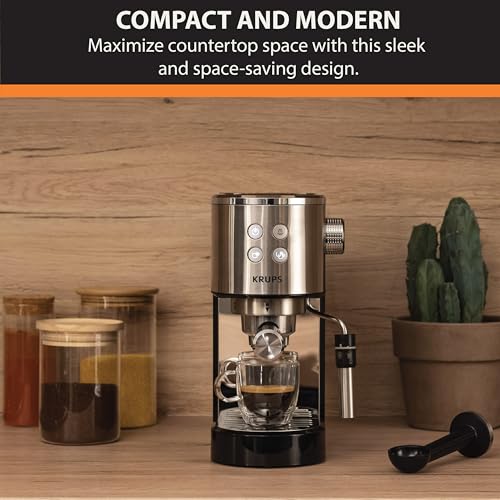 KRUPS-Stainless-Steel-Espresso-Machine-15-Bar-Pump-Pressure-Milk-Frother-for-Cappuccino-and-Latte-Fast-Pre-Heat-2-Cup-Capacity-Cup-Warmer-Easy-Cleaning-1350W-Silver
