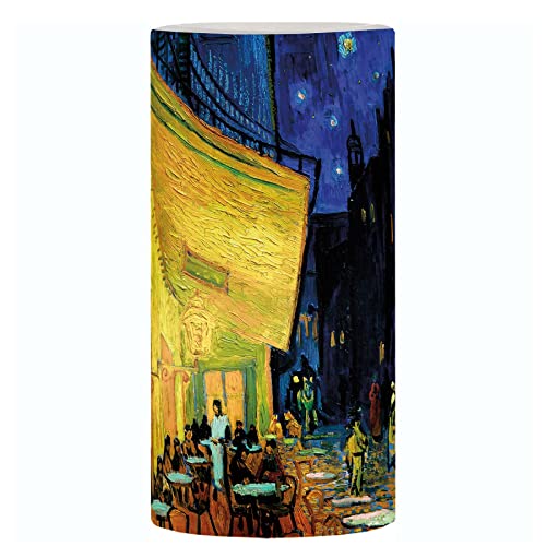 Raincaper Flameless Led Flickering 6” Pillar Wax Candle Light | Artist Van Gogh | Café Terrace At Night | Battery Operated | Remote With Timer Included #TOP1