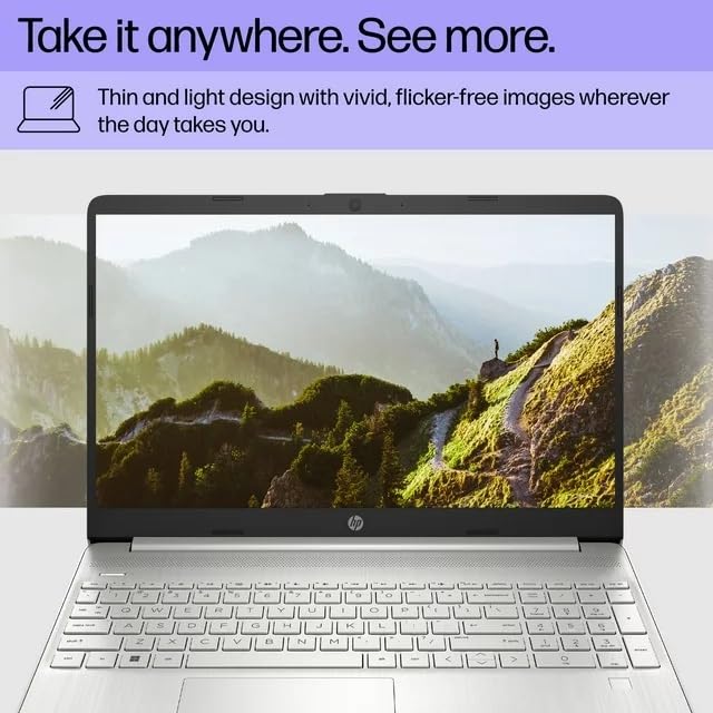 Image of HP 15.6 inch FHD Slim Laptop, Intel i3-1215U, Intel UHD Graphics, 8GB RAM, 256GB SSD, Webcam, Fingerprint Recognition, WiFi, Win11, Silver (Renewed)