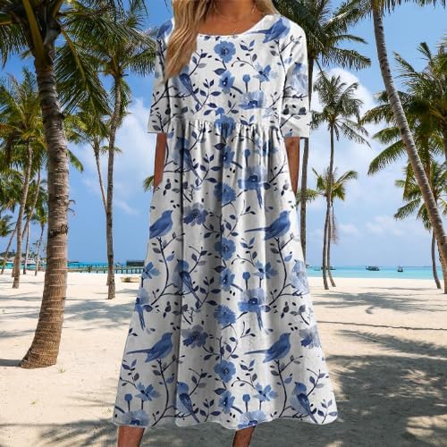Summer Dress for Women Casual Floral Print Short Sleeve Crew Neck Plus Size Maxi Dresses - Image 2