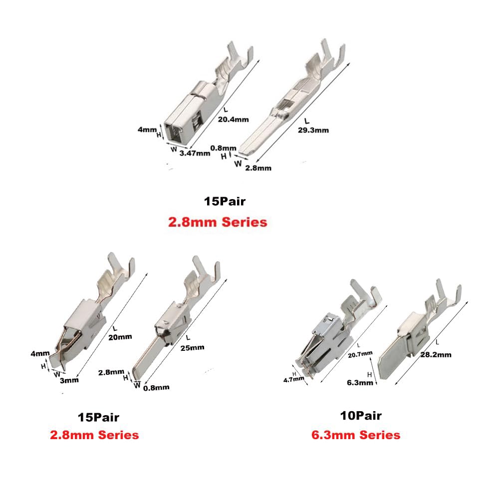 430Pcs 28types Automotive Car Electrical Terminal Pins auto Connectors Kit Metri-Pack pins kit Male&Female Wire Connector Terminal Wire Harness Wiring 0.6/1/1.2/1.5/1.8/2.2/2.8/6.3mm