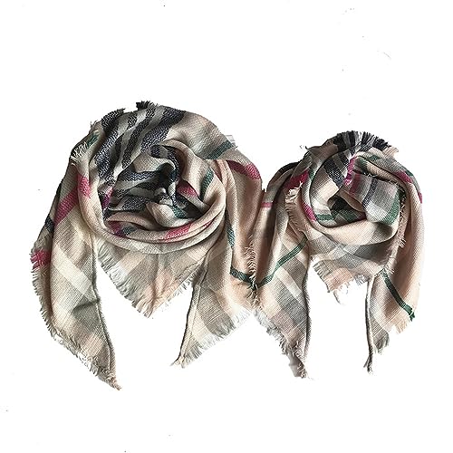 Mom and Daughter Matching Scarfs Mommy and Me Scarf Set Plaid Towel Activity Scarf Fashion Tartan Scarves Wrap Shawl