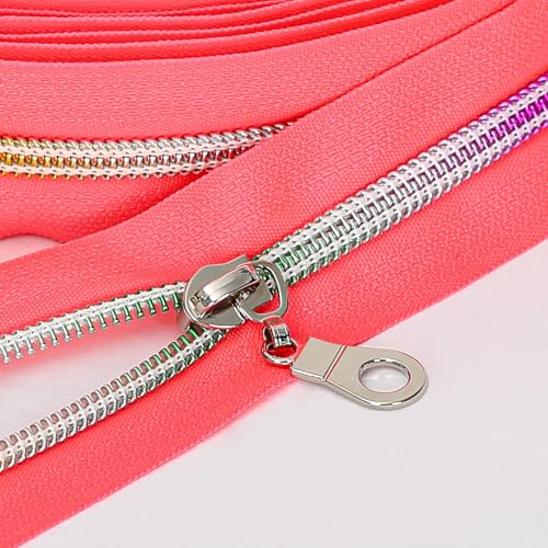 Fermeture éclair en vrac #5 nylon rose dents arc-en-ciel 9m Sawoake