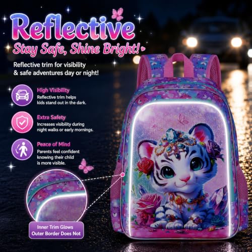 Image of 16 inch Tiger Backpack for Girls, 3Pcs Kids School Backpacks with Lunch Box, Bookbag for Elementary Preschool Kindergarten(Pink)