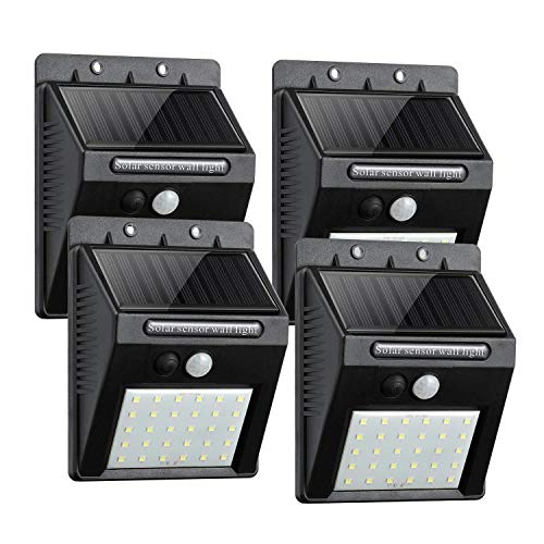 JHKJ Capteur de Mouvement extérieur avec Lampes solaires, 30 LED de sécurité à énergie Solaire Allume 3 Modes,4Pack
