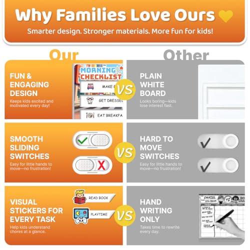 Image of 2 in 1 Upgraded Slider Bedtime /Morning Routine Chart for Kids Toddlers, Dry Erase Chore Chart for 2 Kids, Magnetic Visual Schedule for Kid