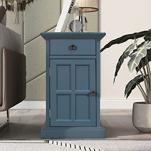 Multifunctionalclassicvintageendtablewithusbportsand1drawerwithcupholderssofasidetablebedsidenightstandnarrowtableforlivingroombedroomantiquenavy Urban Country Home Decor Multifunctional classic vintage end table with usb ports and 1 drawer with cup holders sofa side table bedside nightstand narrow table for living room bedroom antique navy urban country home decor