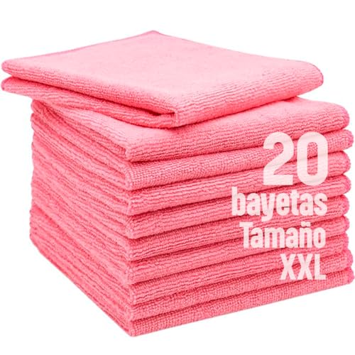 Clim Profesional 20 Bayetas de Microfibra Adi-Plus XXL Extra Grandes Color Rosa Paños Multiusos 40x40CM Súper Absorbentes y Reutilizables. Limpieza en Cocinas, Hogar y Superficies