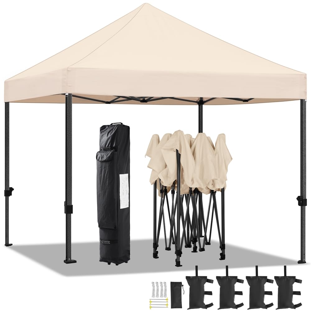 Yaheetech Carpa Plegable 3x3 Carpas para Exteriores Altura Ajustable de 323-341cm Camping Cenador de Jardín Impermeable Sombrilla Carpa Playa Terraza Toldo con 4 Bolsas Beige