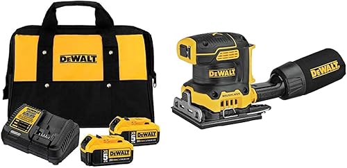 Dewalt - Juego de inicio de batería de 20 voltios máximo con 2 baterías, 5.0 Ah, DCB205-2CK, 20 voltios máximo, lijadora orbital, lija, velocidad