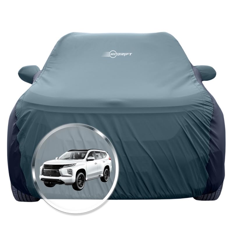 Image of NEODRIFT 'SuperTech' Car Cover for Mitsubishi Pajero (100% Water-Resistant, All Weather Protection, Tailored Fit, Multi-Layered & Breathable Fabric) (Colour: D.Green+Black)