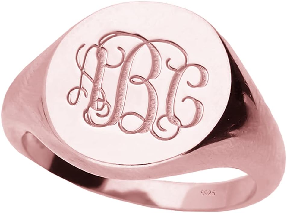 Personalized 925 Sterling Silver Signet Radiant Monogram Rings Large Ring Custom with 3 Initials