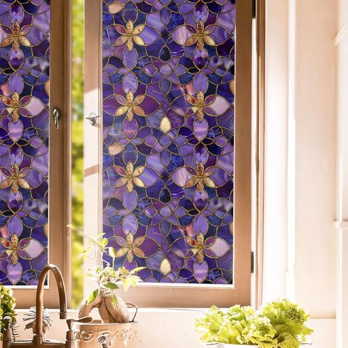 Vinilo decorativo vidrio estilo vitral amarillo púrpura miniatura 1