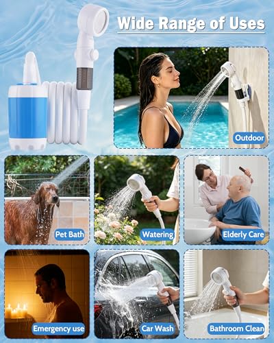 Subtoy Bomba de Ducha Portátil para Camping, Cabezal de Ducha Recargable USB-C con 3 Modos, Bombea Agua de Balde, para Viaje, RV, Baño de Mascotas, Playa y Uso de Emergencia (+ Bolsa de Malla) miniatura 5
