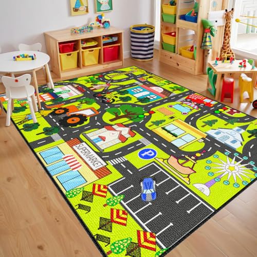 Kids Carpet Playmat Rug 3'x5' Kids Car Rug Play Mat Educational Play Rugs Town Traffic Road Map Rugs City Life Car Mat for Kid Bedroom Classroom Nursery Room