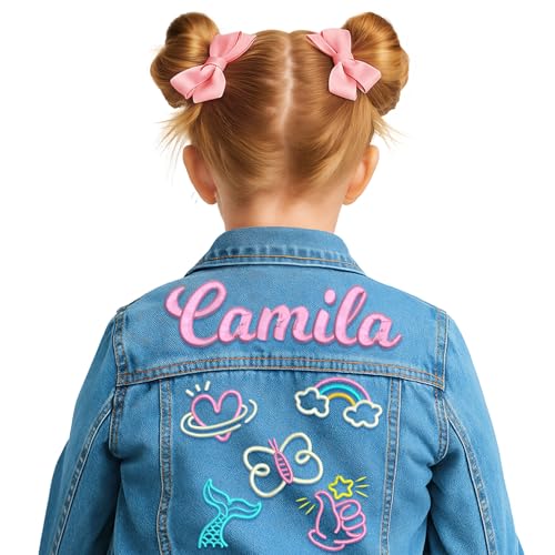 Personalized Kids Denim Jackets with Embroidered Names,Back to School Gifts,1-8 Year Old Birthday Gifts for Girls