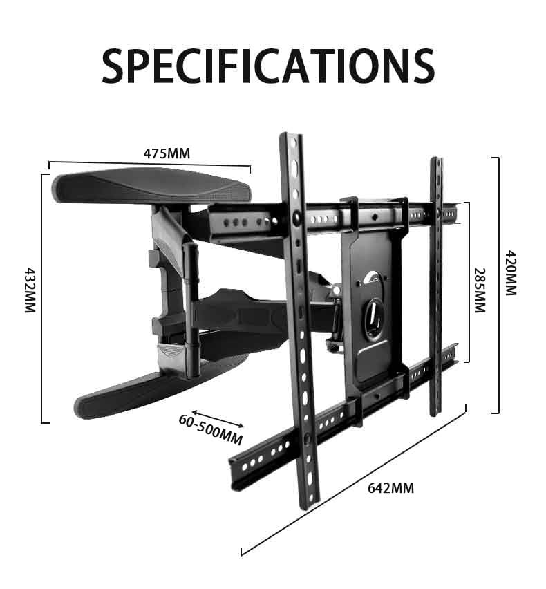 Image of Audiovan Full Motion Cantilever Swivel Tilt Wall Mount Inches for Led LCD & Plasma Tv Movable Corner Bracket (P-65 WALL Mount 55-85)