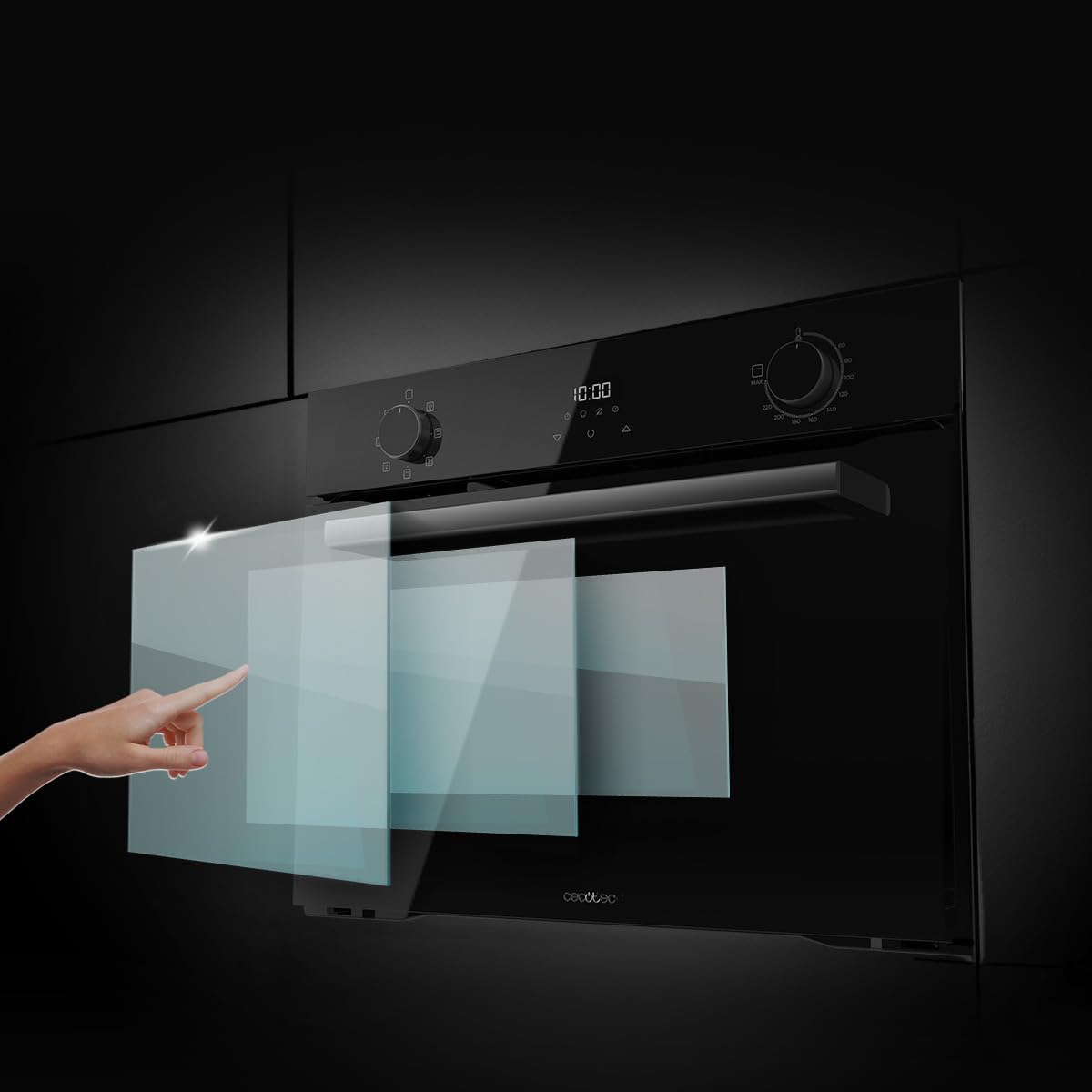 Cecotec Forno Incasso Multifunzione 53L Bolero Hexa M224500 Glass Black A. 2600W, 7 Funzioni con Grill, Defrost, Steam Assist, Basso Consumo, Facile Pulizia, Controllo Tattile, Ventilatore