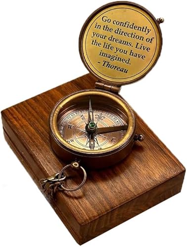 Brass Thoreau's Go Confidently Quote Engraved Compass - Graduation Gifts For Him