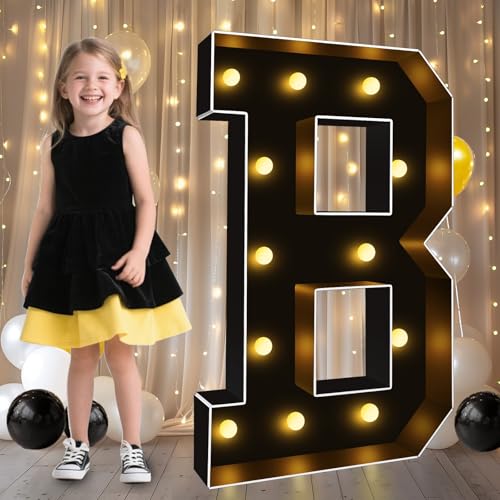 Image of Pooqla 3FT Marquee Light Up Letters, Black Large Letter B Party Decorations | LED Marquee Letters 3 Feet Tall, Black Giant Mosaic Letters Gift for Boys Men Birthday Anniversary Wedding Baby Shower Decor