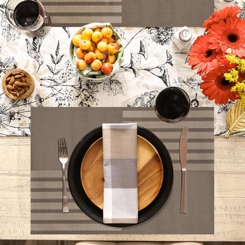 Image of Rectangular Heat Resistant Non-Slip Weave Placemat for Dining Table, Cleanable PVC Woven Dinner Mats | Low-Maintenance| Perfect for Home, Kitchen, Restaurant, Office Bear Browne, Set of 4