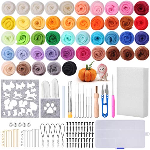 Needle Felting Kit, FIXM 40 Colors Wool Roving for Felting Wool Needle, Felt