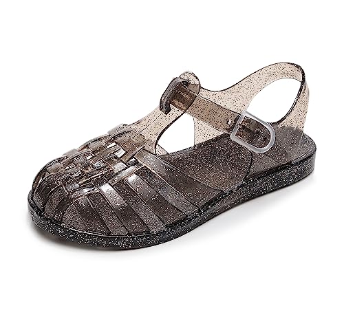Image of Jelly Shoes for Toddler Girls Summer Beach Retro Jellies Sandals T-Strap Slingback Little Kids Glitter White Size 9 Soft Closed Toe Princess Dress Flat