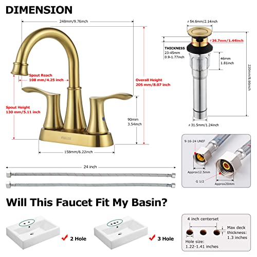 Parlos Swivel Spout 2-Handle Bathroom Faucet Brushed Gold With Pop-Up Drain & Supply Lines, Demeter 1362708 #TOP3