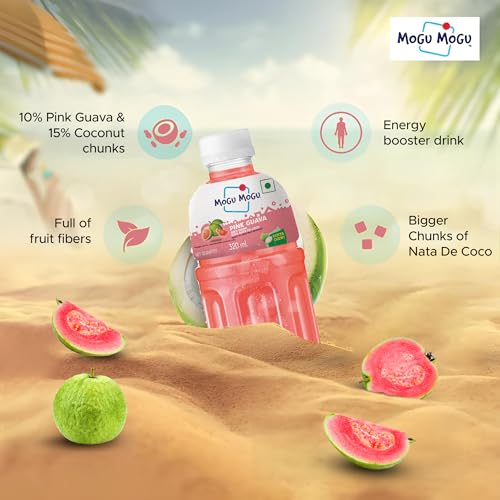 Image of Mogu Mogu Pink Guava Juice with Nata de Coco Jelly 320ml | Refreshing Tropical Thai-Made Sip & Chew Beverage