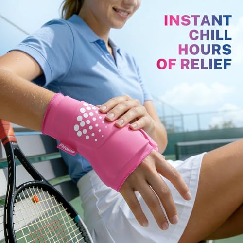 Image of Thumb & Wrist Ice Pack Wrap, Thickened Ice Gel Pad, Ergonomic Fit, Long Lasting Cold & Warm for Carpal Tunnel Relief, Arthritis, Computer Overuse Injuries, Post-Surgery, Post-Workout, Pink, Size S /M