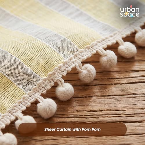 Image of Urban Space Aari Collection Weaved Sheer Curtains for Window 5 Feet, 40-50% Light Filtering Textured Curtain with Eyelets and Tieback, Set of 2 Decorative Curtains (Weaves Yellow, Window- 5 Ft)