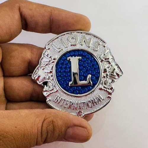 Image of Emblems for Car & Bike Metal Lo.go and Grill Me.tal Lo.go, Auto Accessories for Car Emblem 3D Badge Auto Racing Sport Sticker Grand Tourer Decal. (Silver Blue International Lion Sticker)