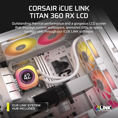 Image of CORSAIR iCUE Link Titan 360 RX LCD Liquid CPU Cooler - 360mm AIO - Low-Noise - FlowDrive Cooling Engine - Intel LGA 1851 /1700, AMD AM5 /AM4 - 3X RX120 RGB Fans - iCUE Link System Hub Included - White