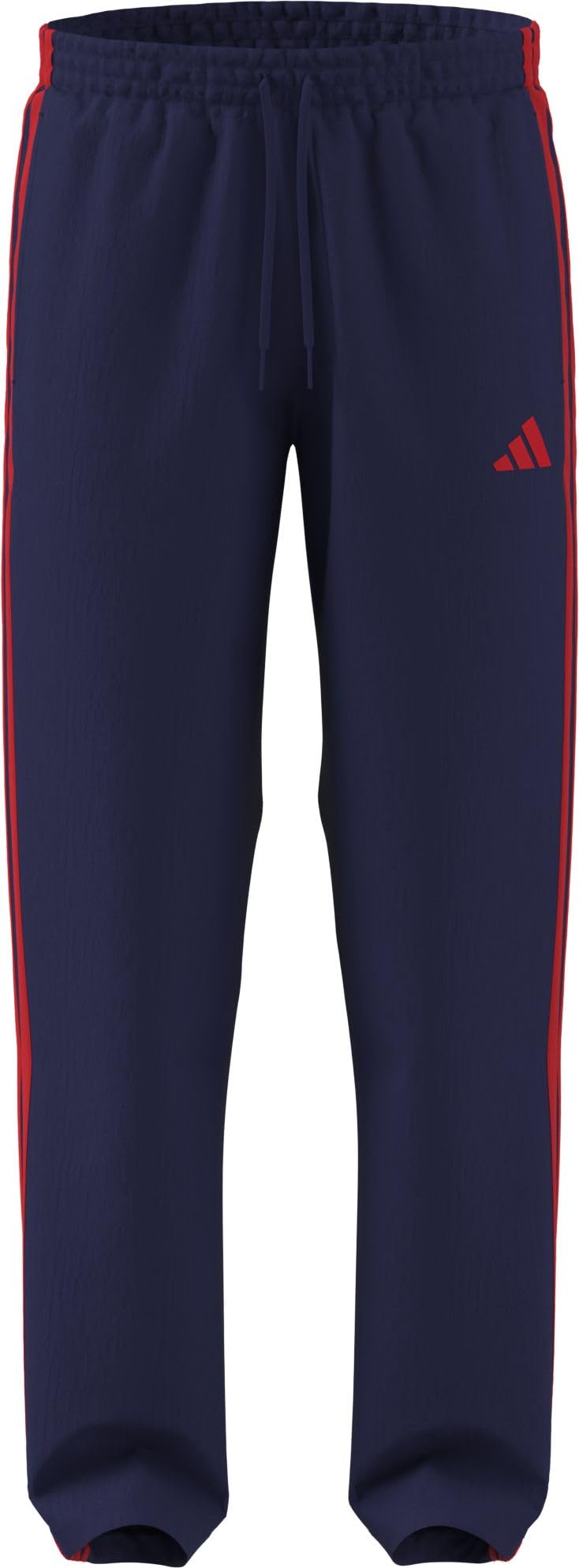 adidas Men's Essentials 3 Stripes Woven Open Hem Trackpants, Mystery Ink/Pure Ruby/Pure Ruby/Pure Ruby, M