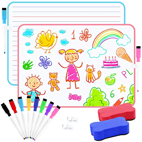 PAIVSUN Small Dry Erase White Board for Kids Portable Dry Erase Lap Board with Line Double Sided, Personal Whiteboard for Students Learning Writing Home Studying, 2 Pack