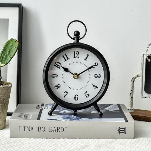 Reloj de mesa negro vintage estable que no raya los muebles de madera 3