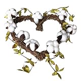 HEMOTON Cotton Wreath Decor Cotton Stem Garland with White Fluffy Cotton Bolls for Farmhouse Wedding