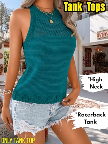 Image of ChiaoLezhee Women's Summer Knit Tank Tops, Racerback High Neck Lightweight Sweater Vest, Dressy Casual Outfits