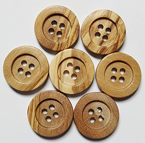 Lot de 50 boutons en bois d’olivier 4 trous Bois naturel clair 18 mm Cover