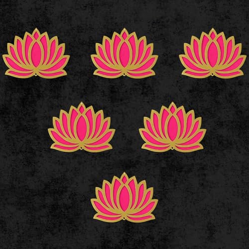 Image of ARLICORPING Wooden Lotus Wall Hanging for Festive Decoration - Diwali, Ganpati, Pooja Room, Mandir, Living Room, Door, Hall, Entrance, Spiritual Decor (Lotus - Pink, Pack of 6)