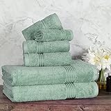 Superior Egyptian Cotton 6-Piece Towel Set, Bathroom Essentials, Towels for Bathroom, Apartment, Airbnb, Guest Bath, Face, Hand, Bath Towels, Washcloths, Absorbent, Fast Drying, Sage