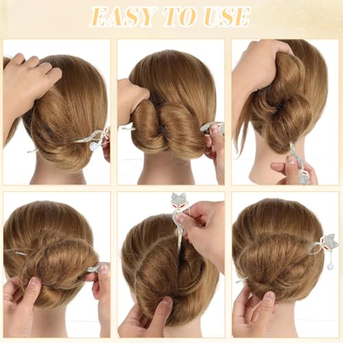 Image of SANNIDHI 3Pcs Hair Stick for Bun Stick Decorative Hair Pins with Tassel & Floral Charms, Vintage Chinese-Style Alloy Accessories for Women, Perfect for Bun & Updo Styling