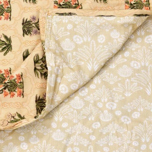 Image of Home Ecstasy 100% Cotton Mulmul Reversible Dohar for Single Bed 210 GSM (56 x 88 inches), Yellow