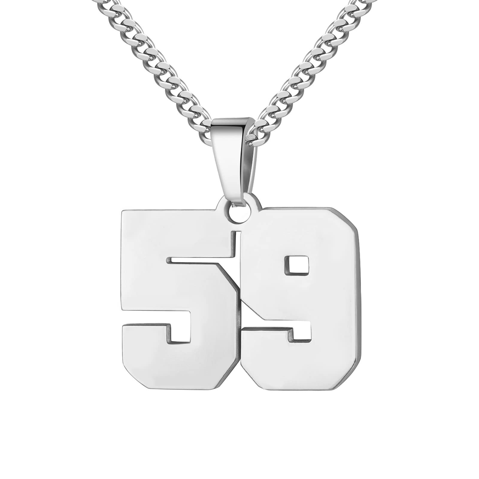 Number Necklace for Boy 0-99 Athletes Jersey Number Necklace Stainless Steel Chain 22+2 inch Personalized Number Charm P