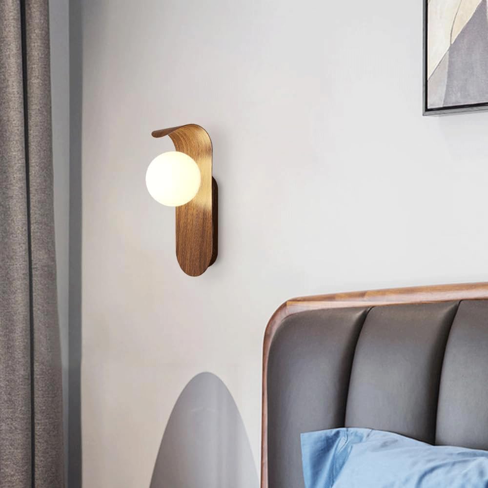 Set di 2 applique da parete in stile Mid-Century, in legno di noce, con globo di vetro, lampade a sospensione retrò in stile industriale per camera da letto soggiorno e stile rustico.