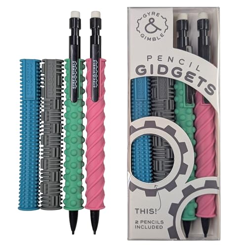 Gyre & Gimble Pencil Gidgets – Textured Silicone Pencil Sleeve for Quiet Fidgeting – Transform Your Mechanical Pencil into a Sensory ADHD Tool for Kids and Adults – 4 Sleeves & 2 Pencils