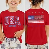 Girls 4th of July Shirt USA T-Shirt for Kids American Flag Shirt 250 Years of Freedom Short-Sleeved Top