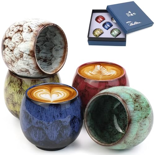 DBAATTZ Conjunto de chávenas de café expresso, 5 peças de cerâmica, canecas de expresso de 110 ml, canecas de cerâmica grossa, sem alça, pequena caneca de chá, para expresso, moca, macarrão, chá