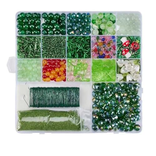 Cuentas de cristal verde Sixfox con múltiples formas de perlas 3
